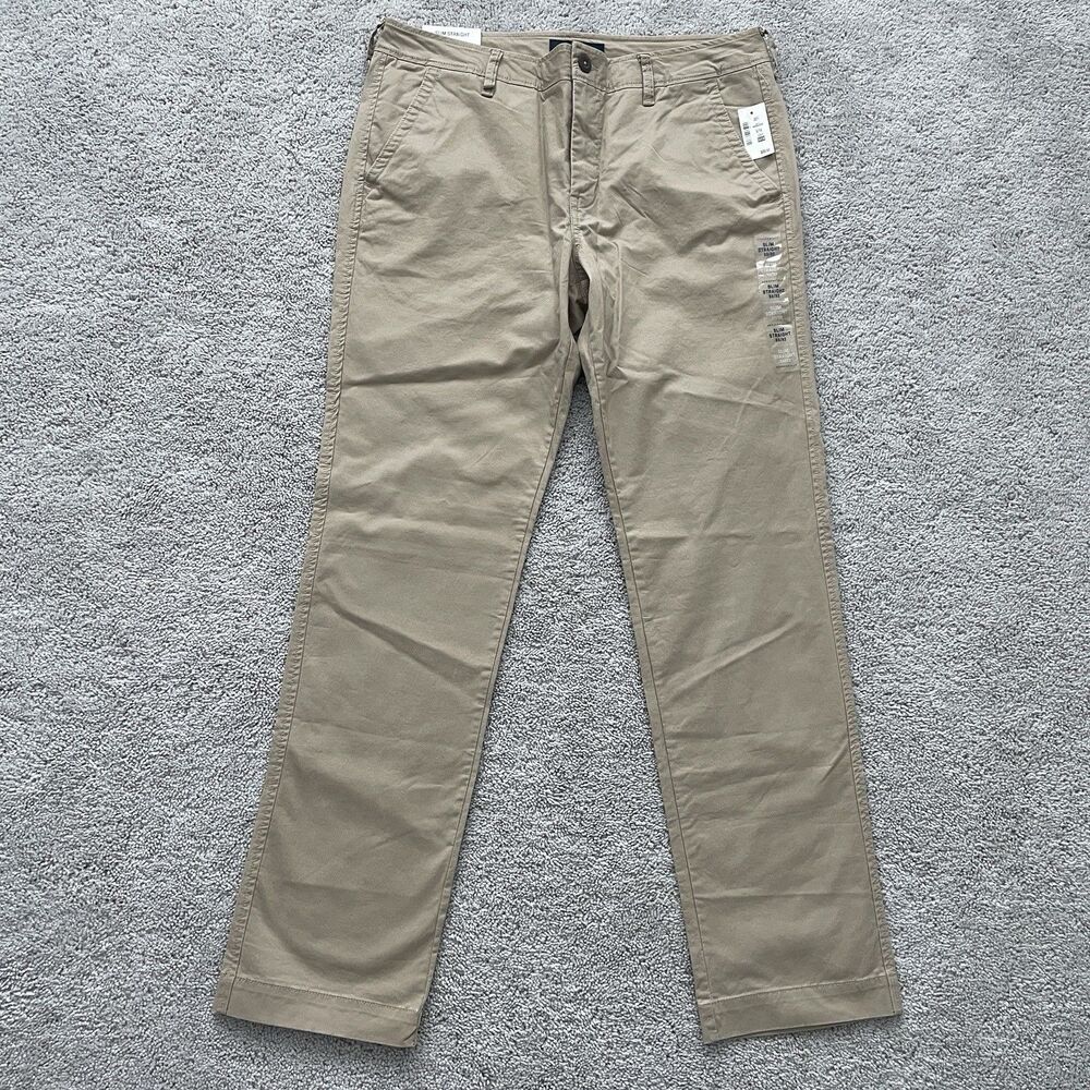 New Aeropostale Chino Pants Mens 33x32 Slim Straight Leg Khaki Stretch 9778